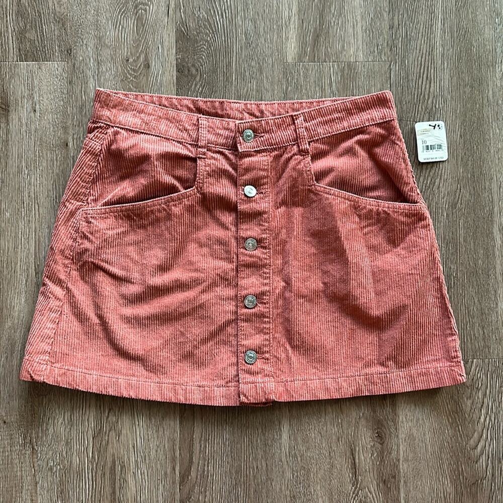 NWT Free People Ray Cotton Corduroy Mini Skirt Myrrh 10 Button Front